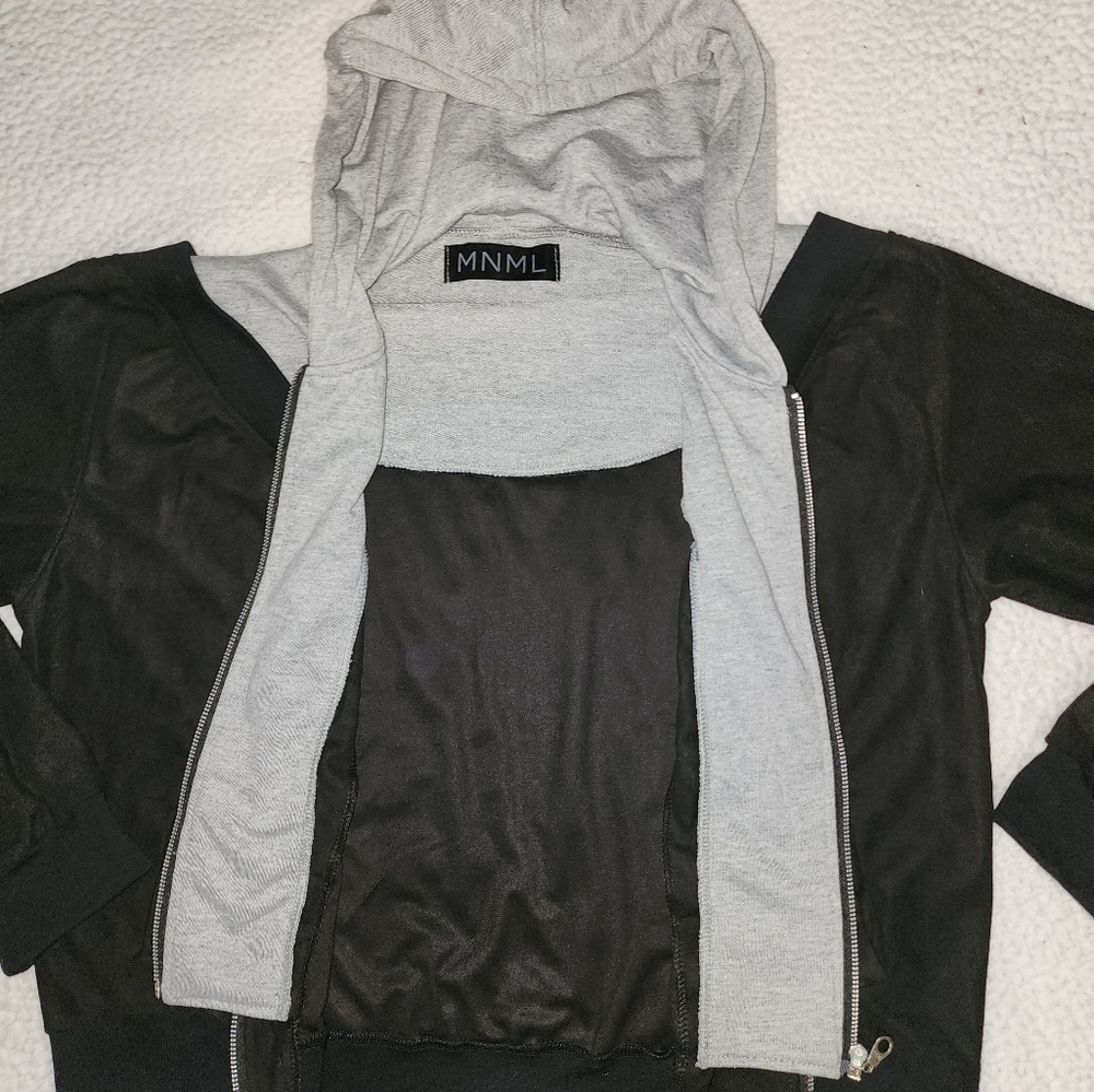 NWT MNML Dolls Kill Grey And Black Double Zip Hooded Jacket - Picture 3 of 16